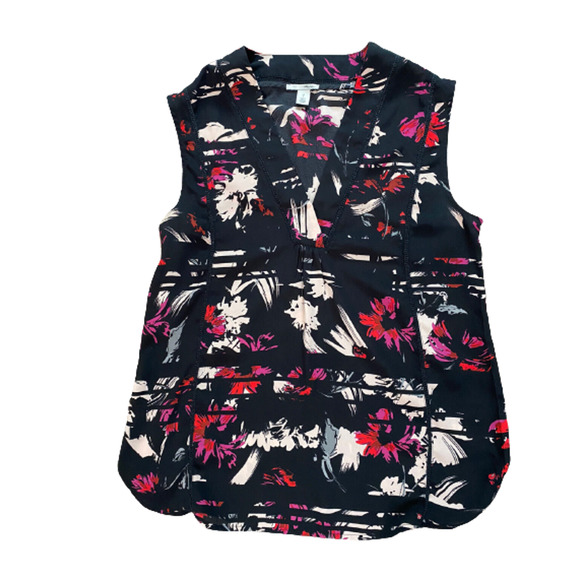 Halogen Floral‎ Lightweight V-Neck Professional Blouse Sleeveless Flattering - Picture 13 of 16